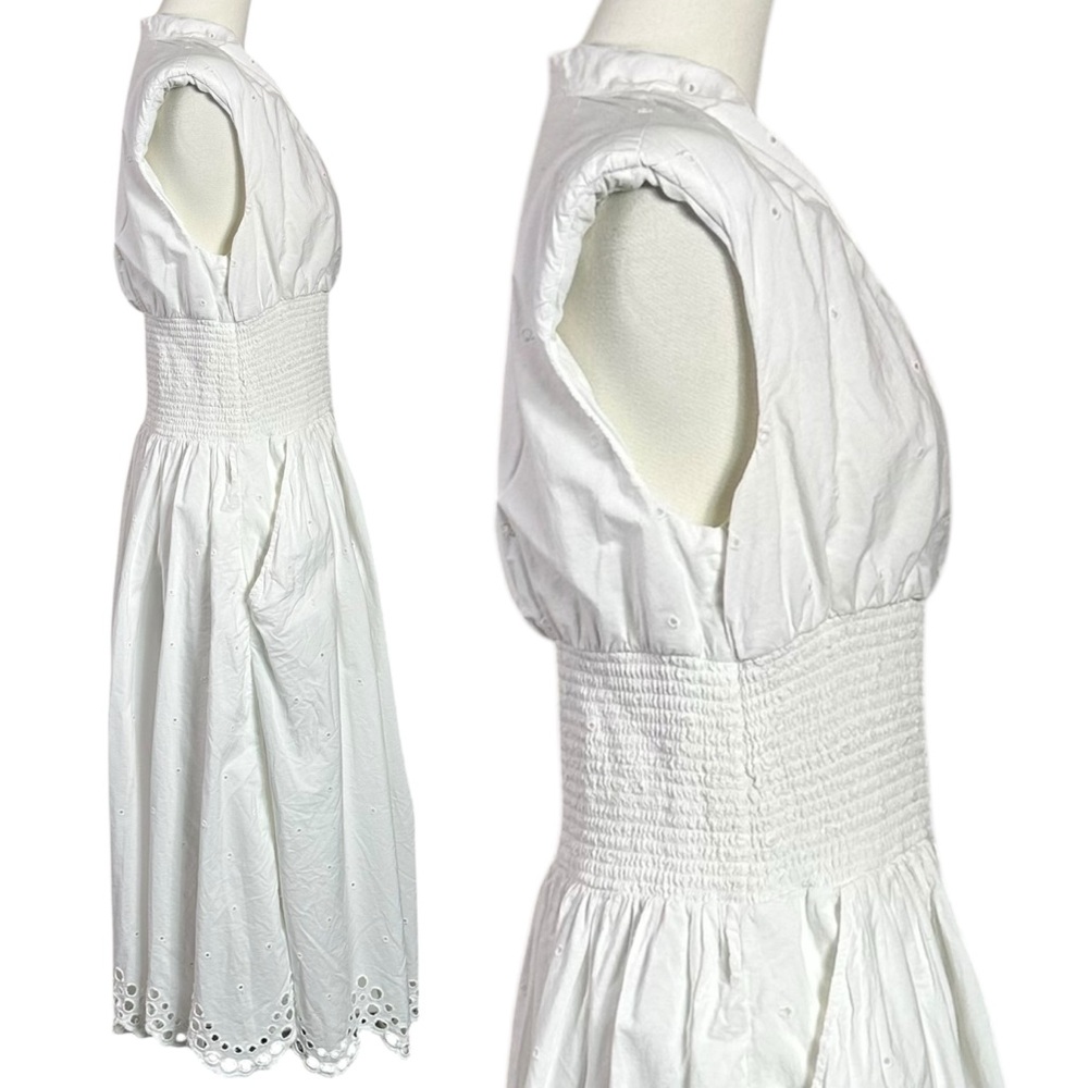 Anthropologie Maeve The Tommie Smocked Shirt Dress Eyelet Trim Zip Front Large - Picture 7 of 11